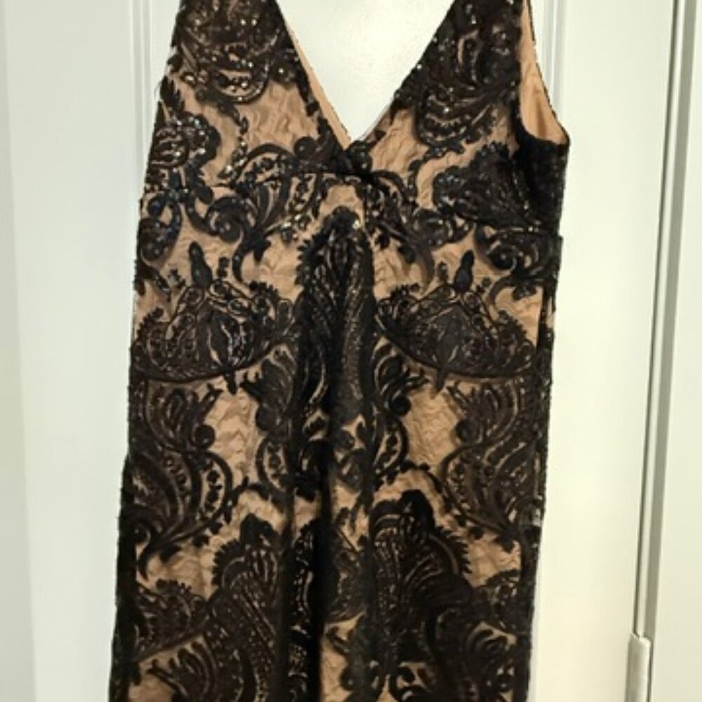 Free People Night Shimmers Black lace overlay Dress sz 12 - NWT!